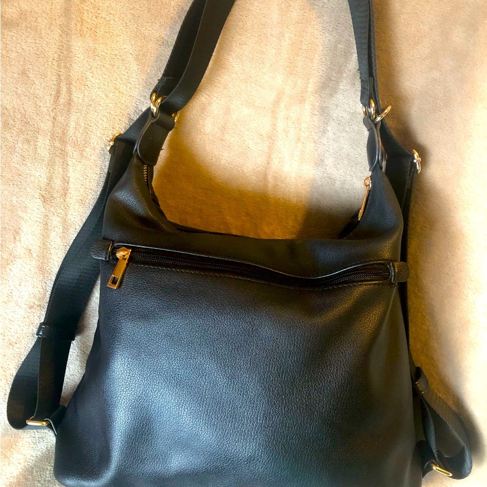 Sondra Roberts convertible back pack/ purse Black Pebbled Leather Shoulder Bag.